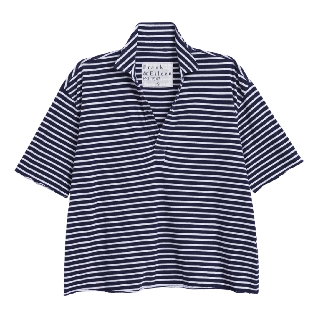 Patty Short-Sleeve Popover Henley in Yacht Stripe