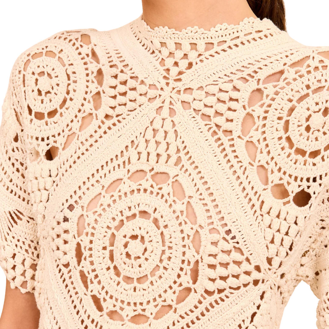 Maddalena Hand Crochet Top in Cowrie