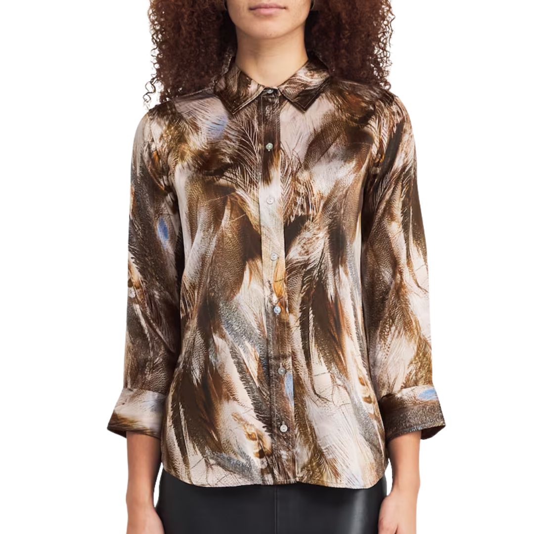 Dani Silk Blouse in Neutral/Blue Mix Feather