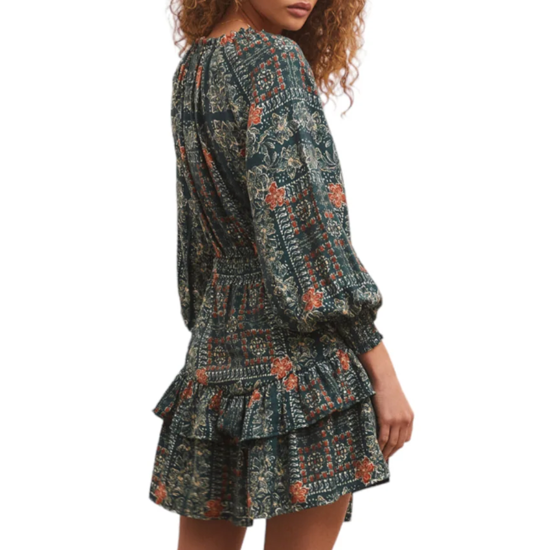 Jo Printed Mini Dress in Calypso Green