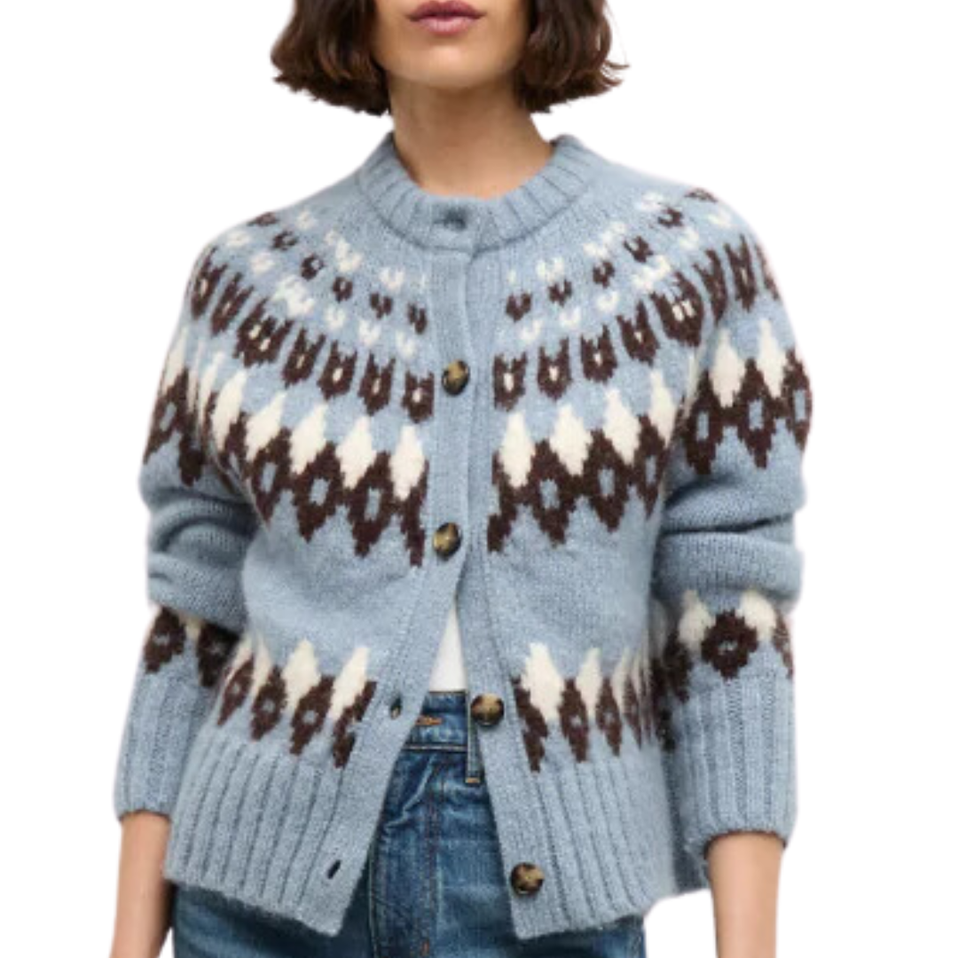 Christina Fairisle Cardigan in Smoke Blue Multi