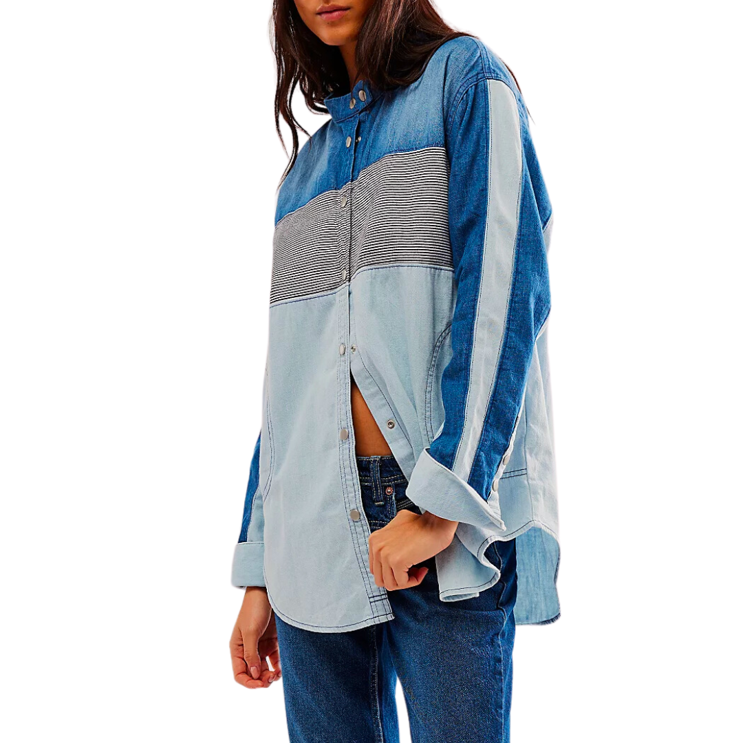 Moto Colorblock Shirt in Blue Combo
