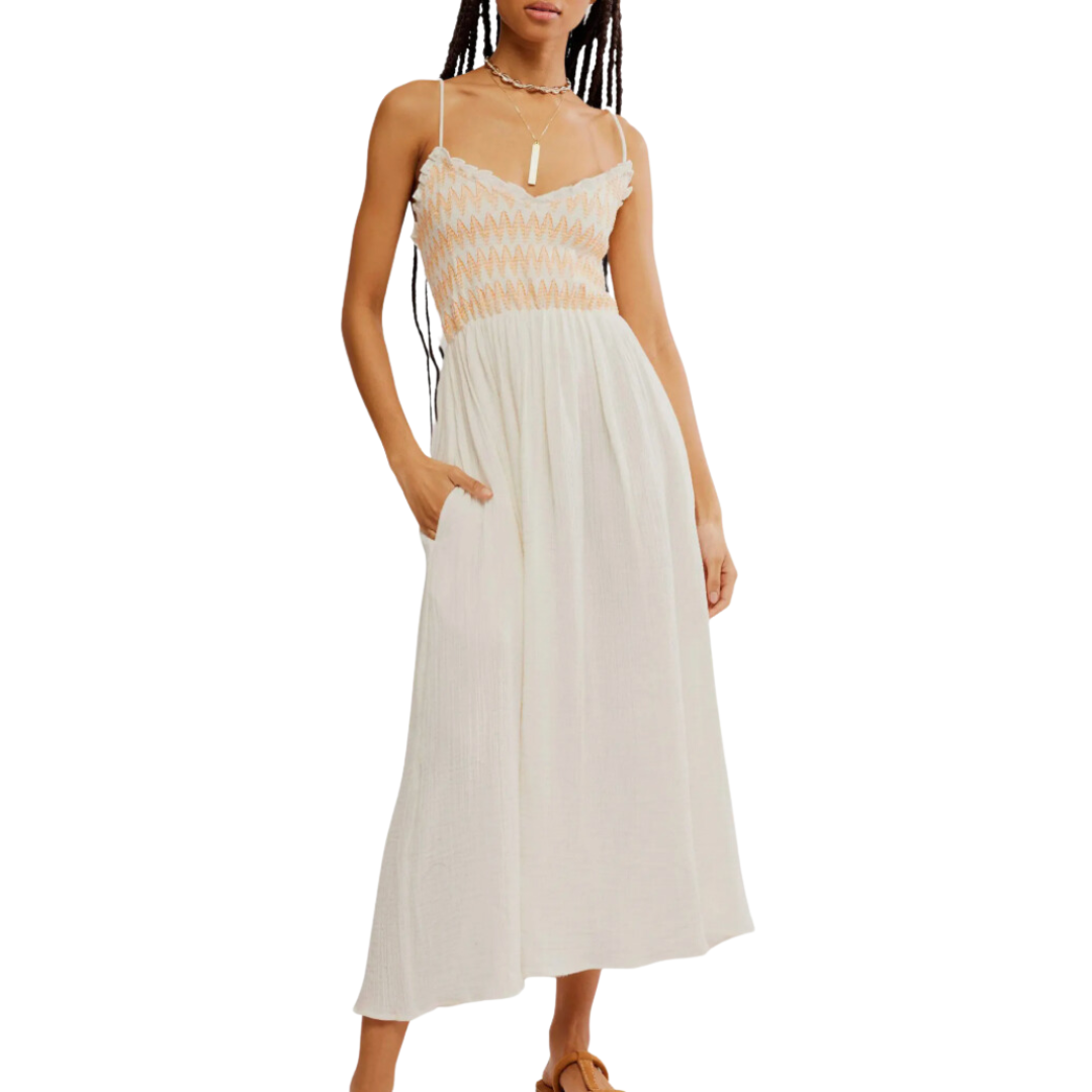 Free People Sweet Nothings Midi Dress in Marshmallow