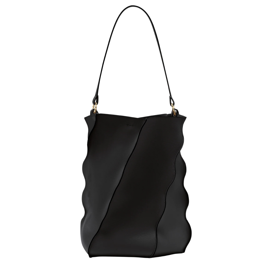 Adria Pleated Wave Bucket in Noir