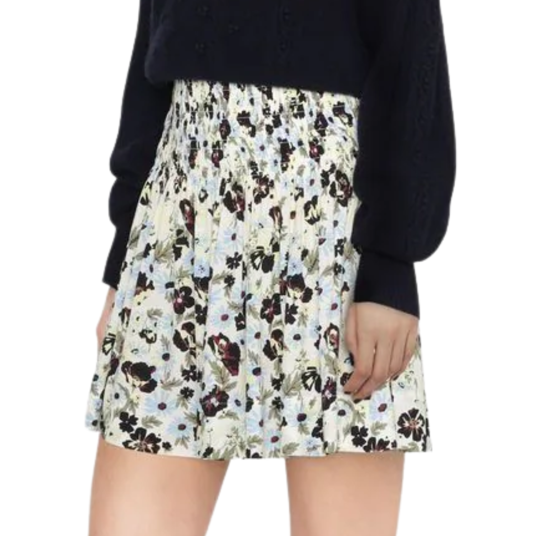 Printed Crepe Smock Mini Skirt in Meadow Egret