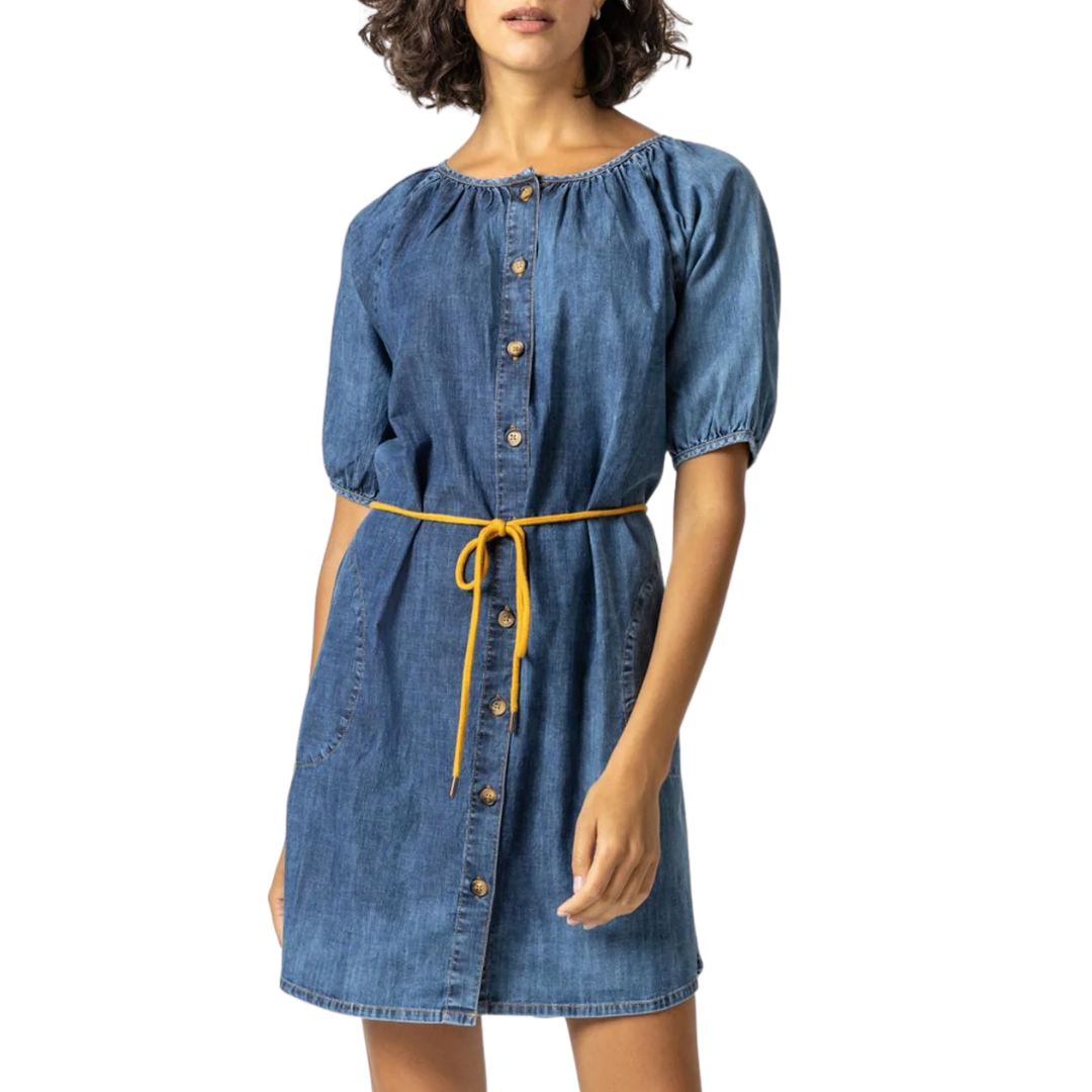 Belted Button Down Dress - Denim / Large