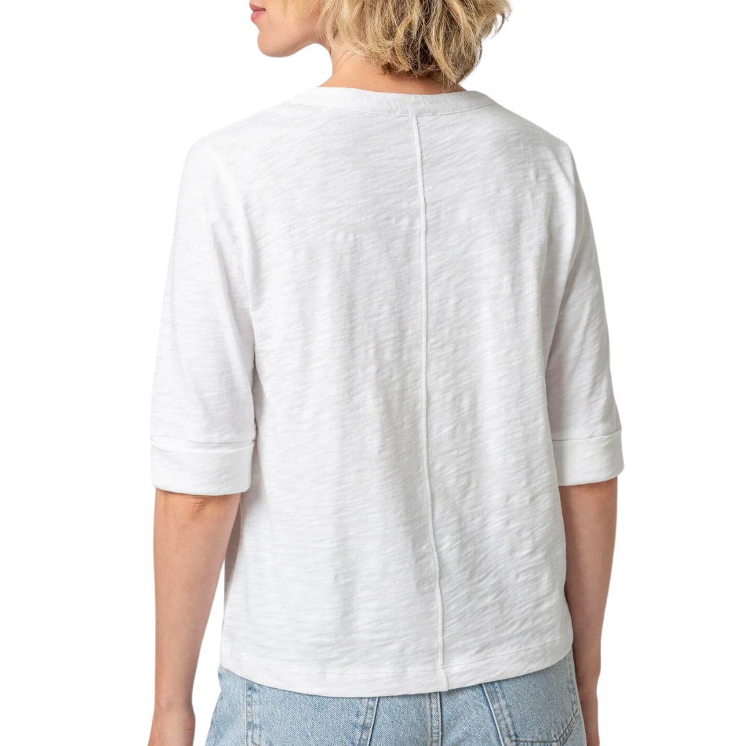 Elbow Sleeve Split Neck in White