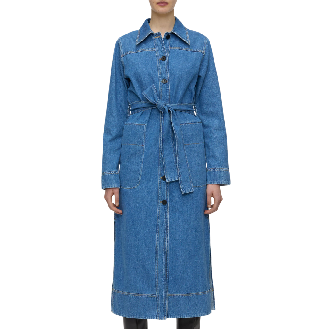 Long Belted Dress in Mid Blue