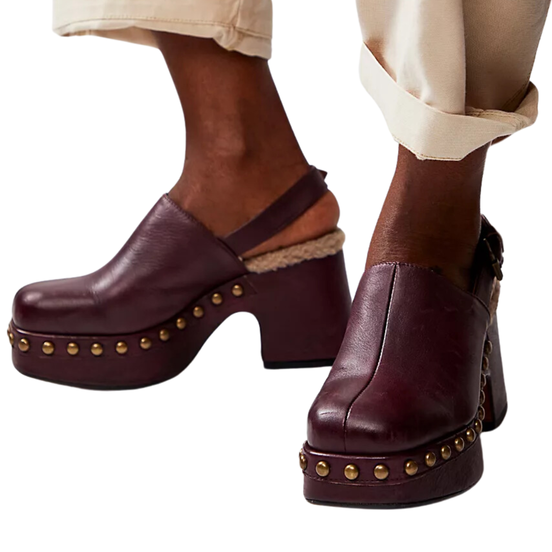 Autumn Studded Platform Clogs in Wine