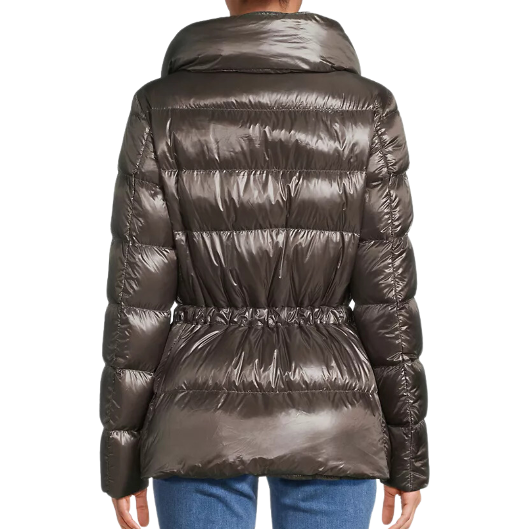 Drawstring Waist Padded Coat in Charcoal