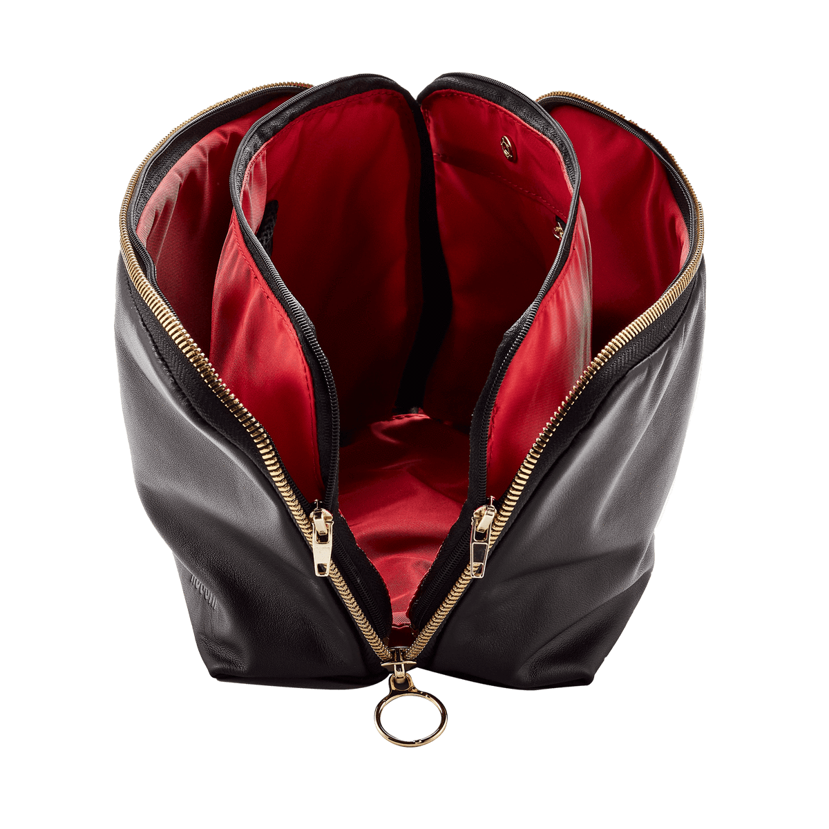 Large Leather Vacationer Makeup Bag in Black/Red