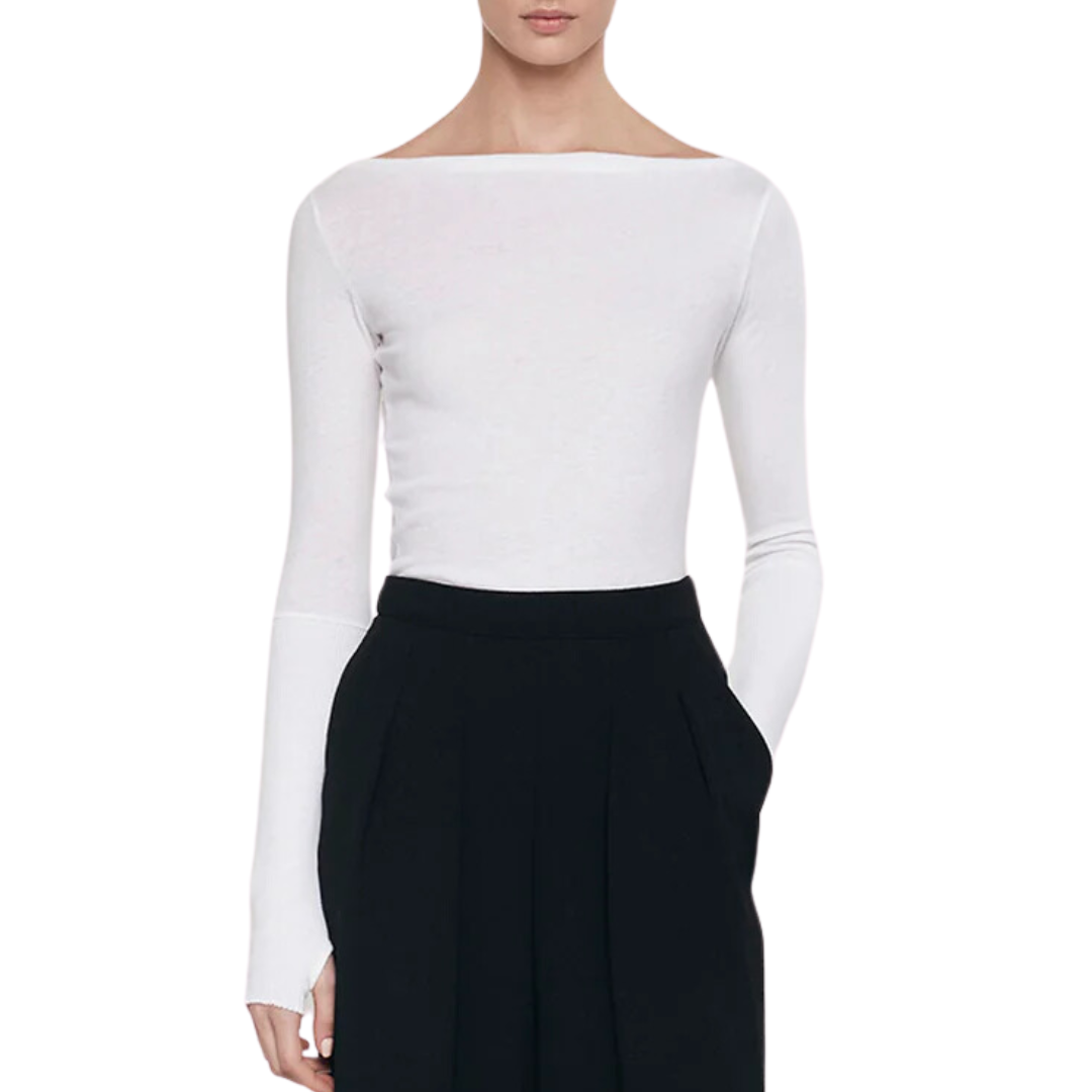 Cashmere Boatneck Top in White