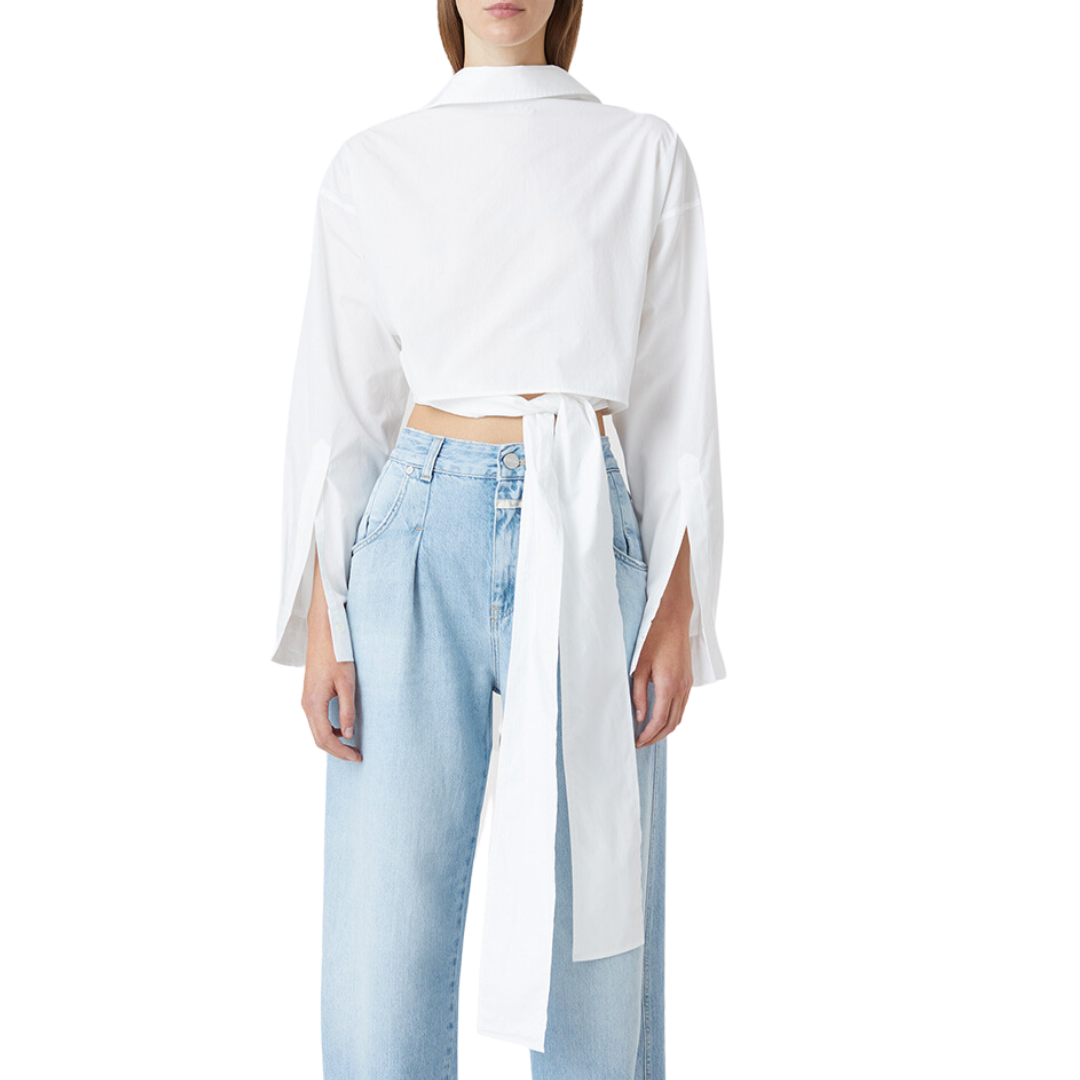 Cropped Wrap Blouse in White