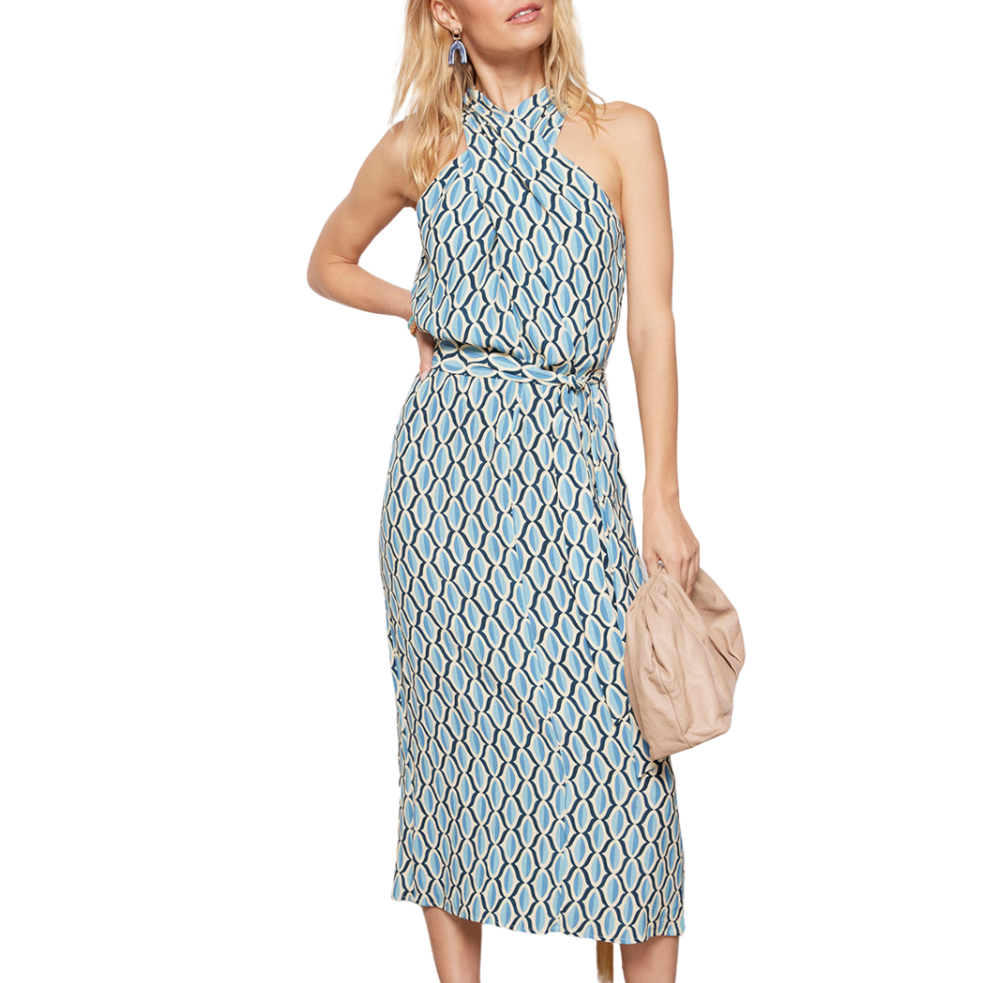 Caterina Printed Dress in Blue