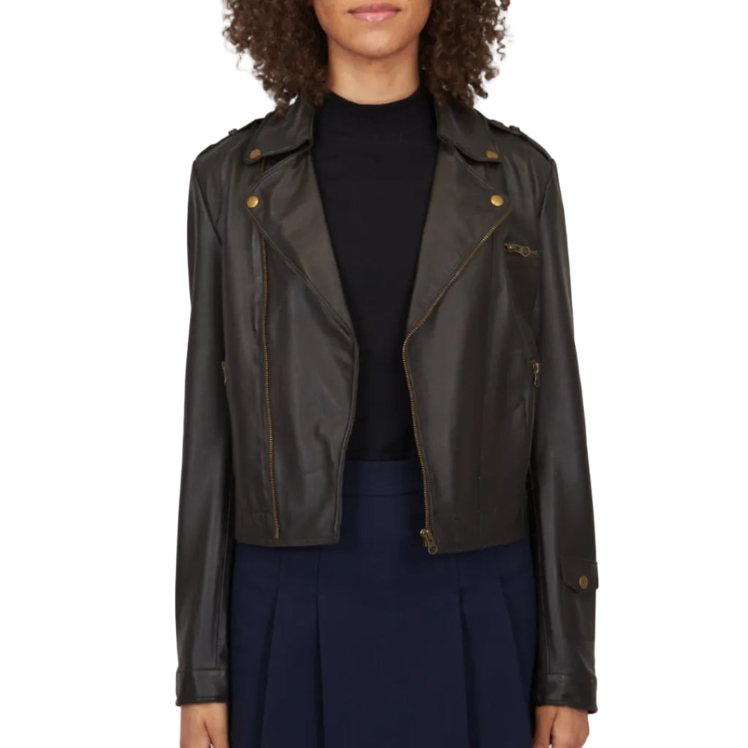 Josey Washed Leather Jacket in Sable