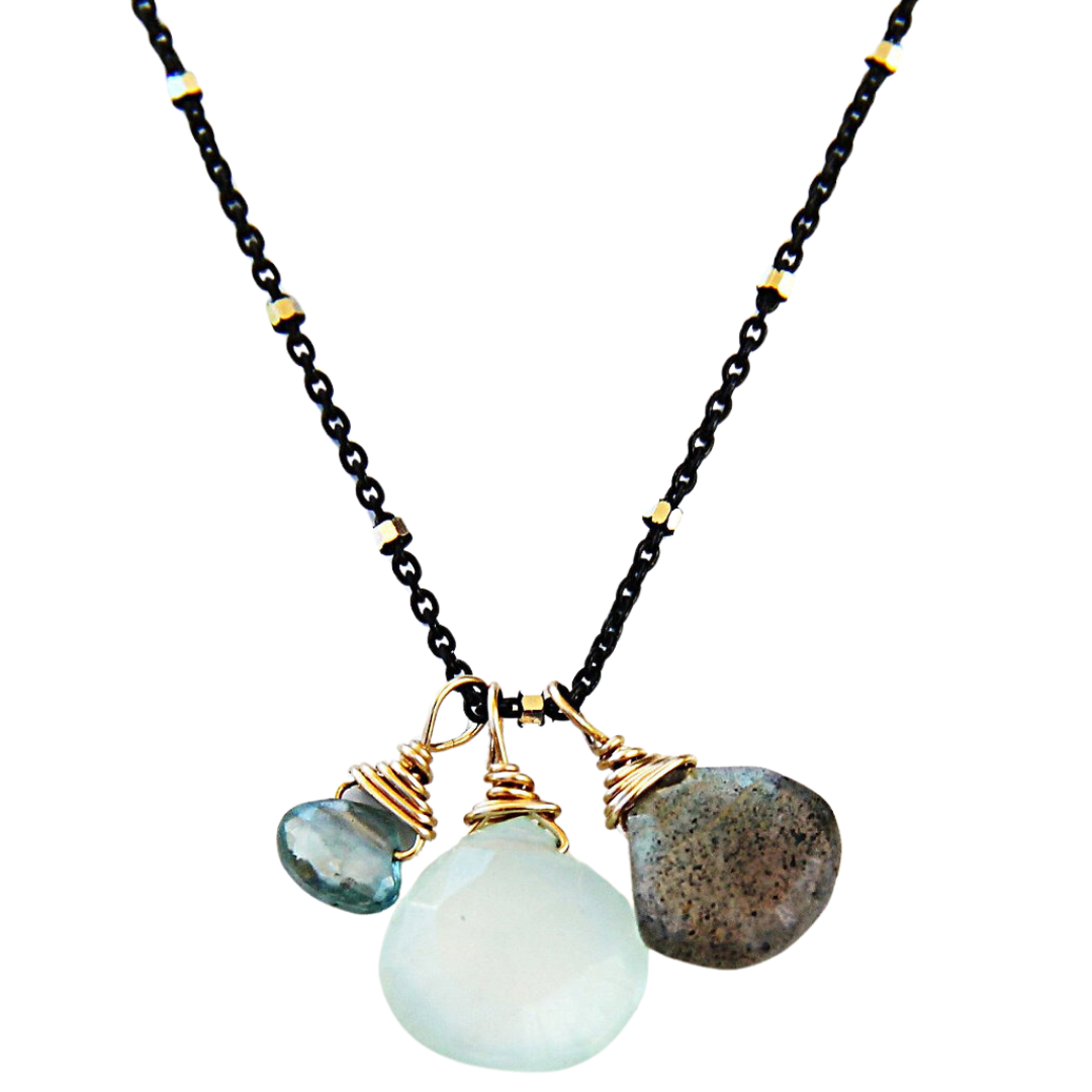 Blue Zircon Chalcedony and Labradorite in Sterling Chain