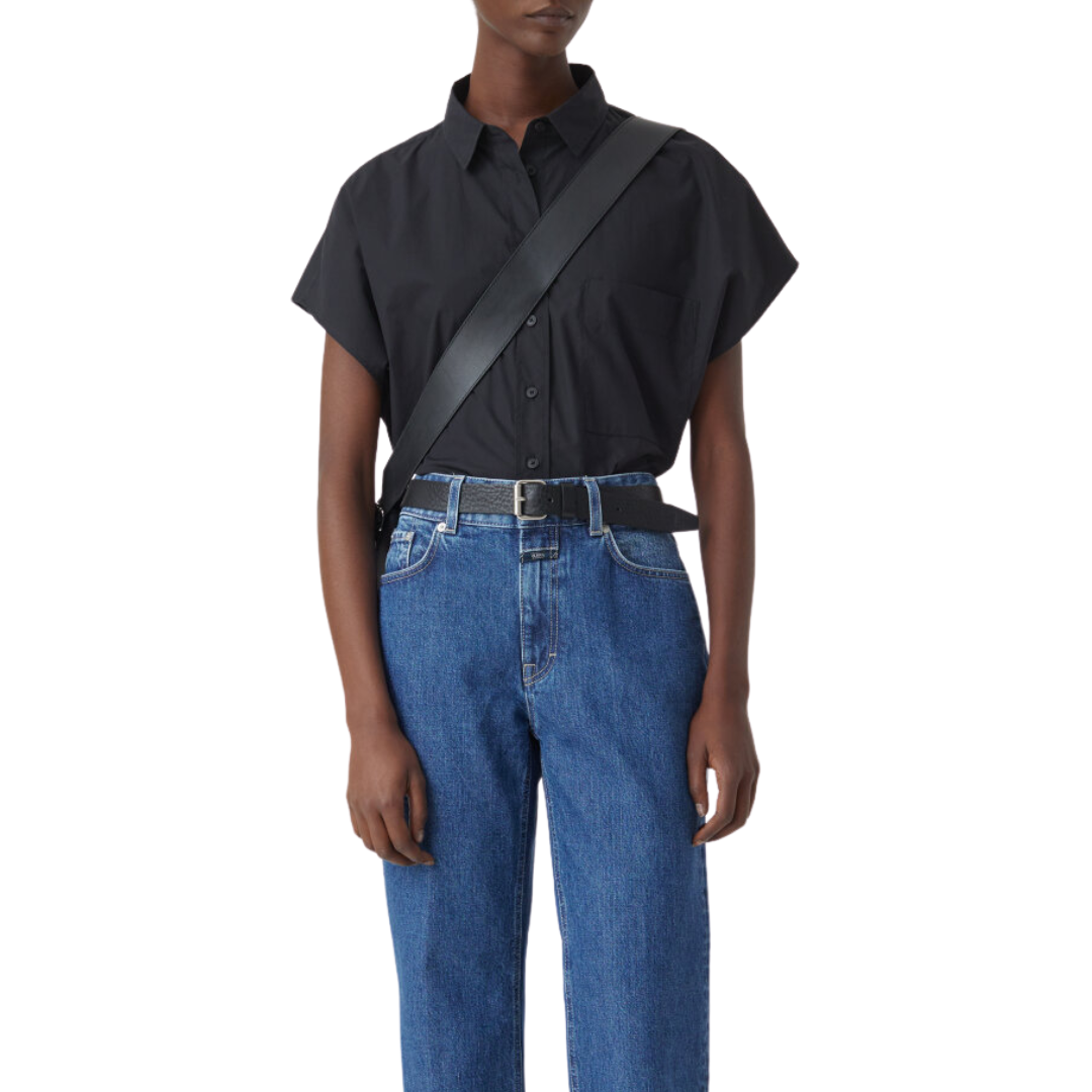 Short-Sleeved Organic Cotton Blouse in Black