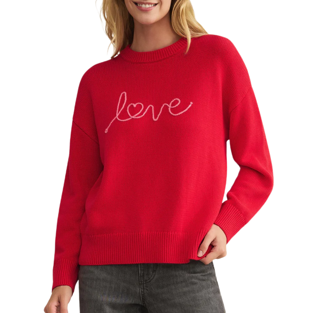 Love Notes Boyfriend Sweater in Cherry
