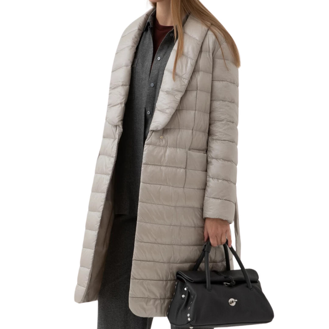 Belted Quilted Down Jacket in Chantilly