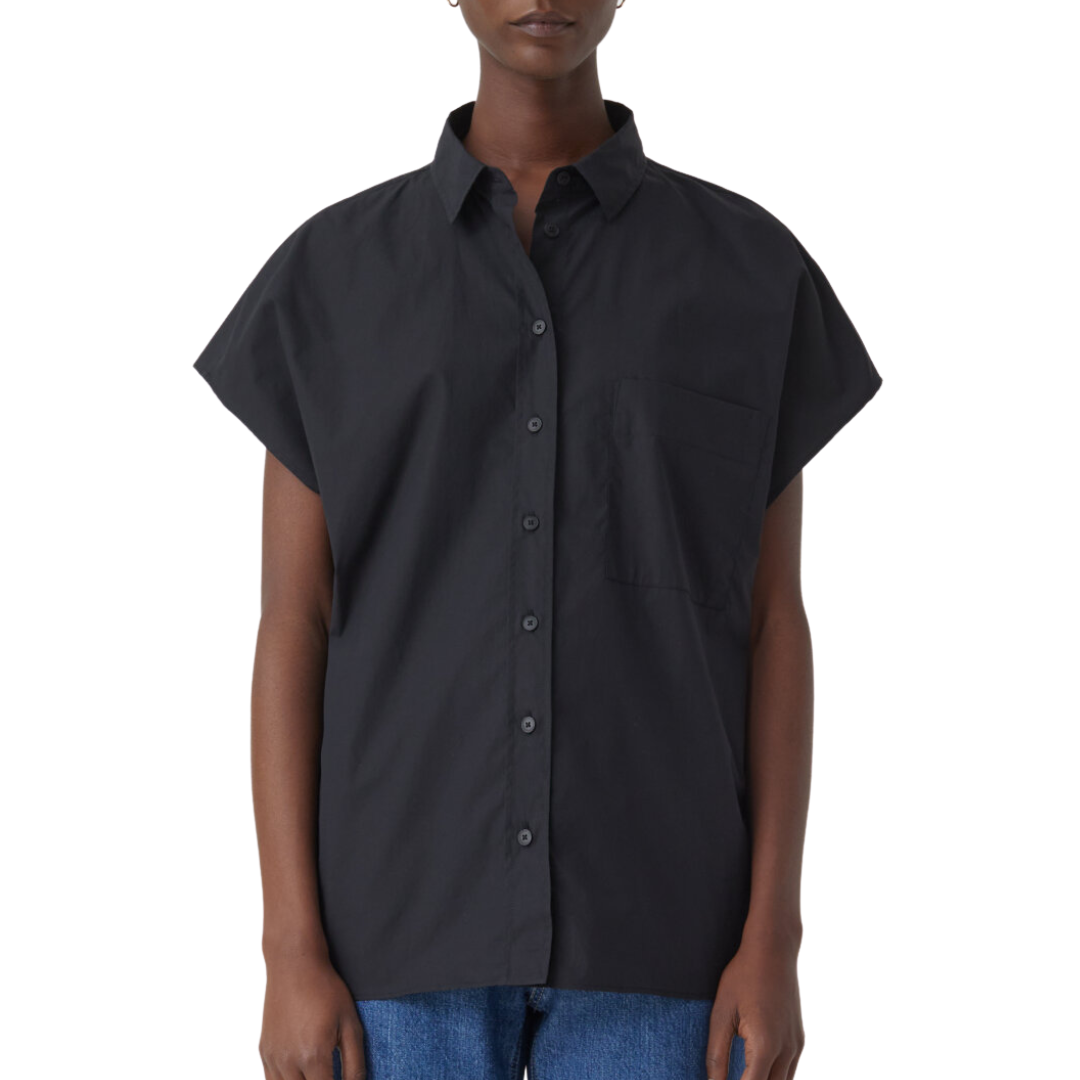 Short-Sleeved Organic Cotton Blouse in Black