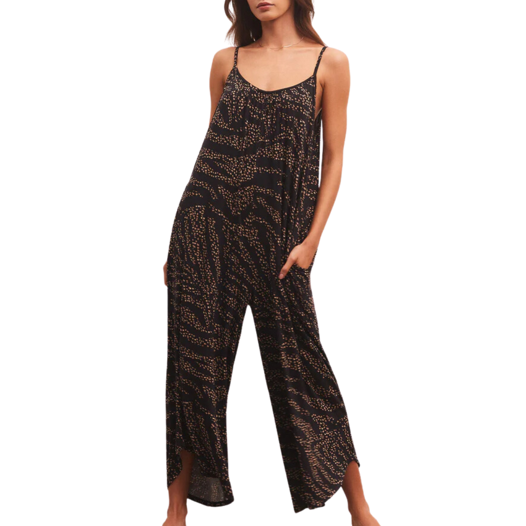 Wild Dot Flared Jumpsuit in Black