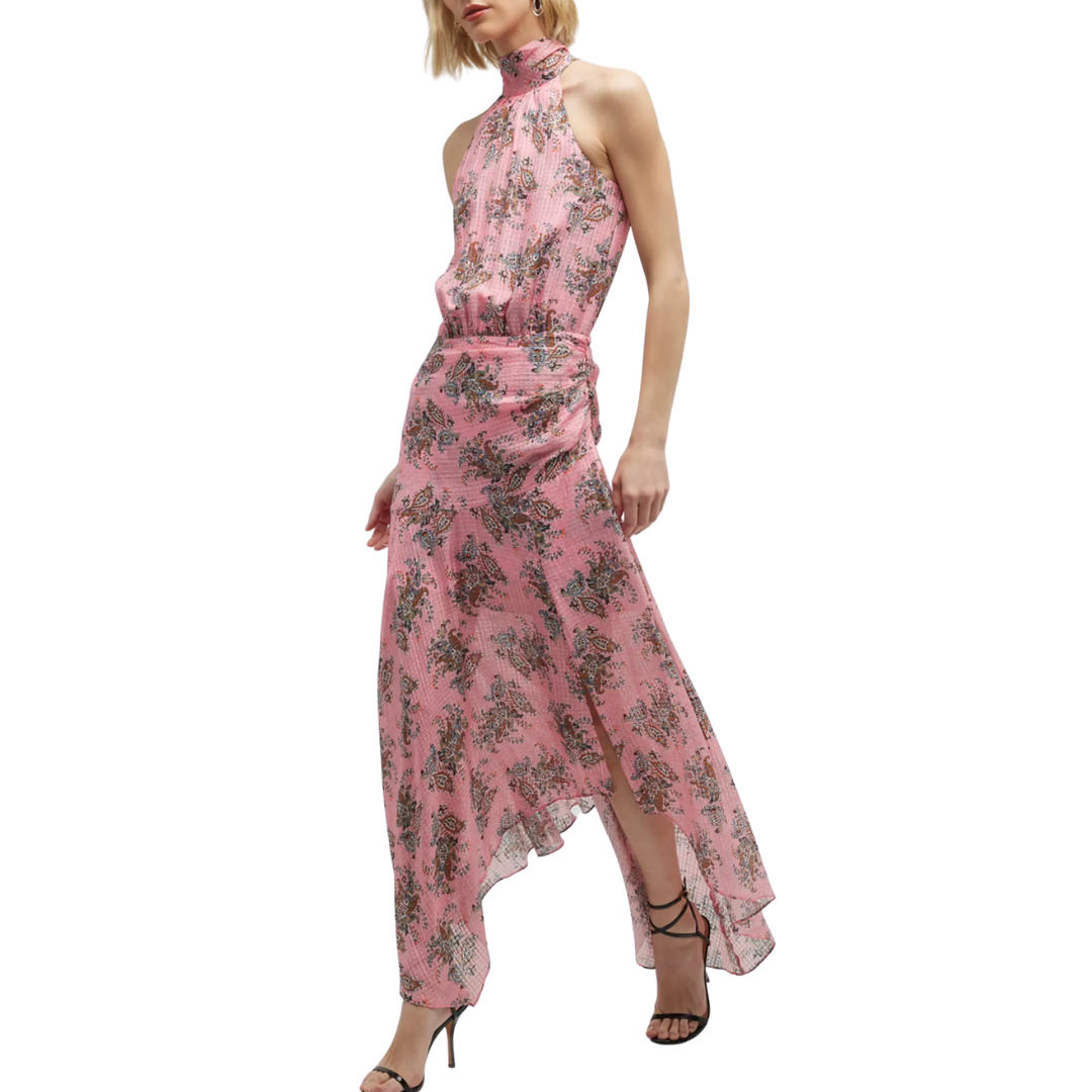 Leia Silk Halter Maxi Dress in Peony Multi