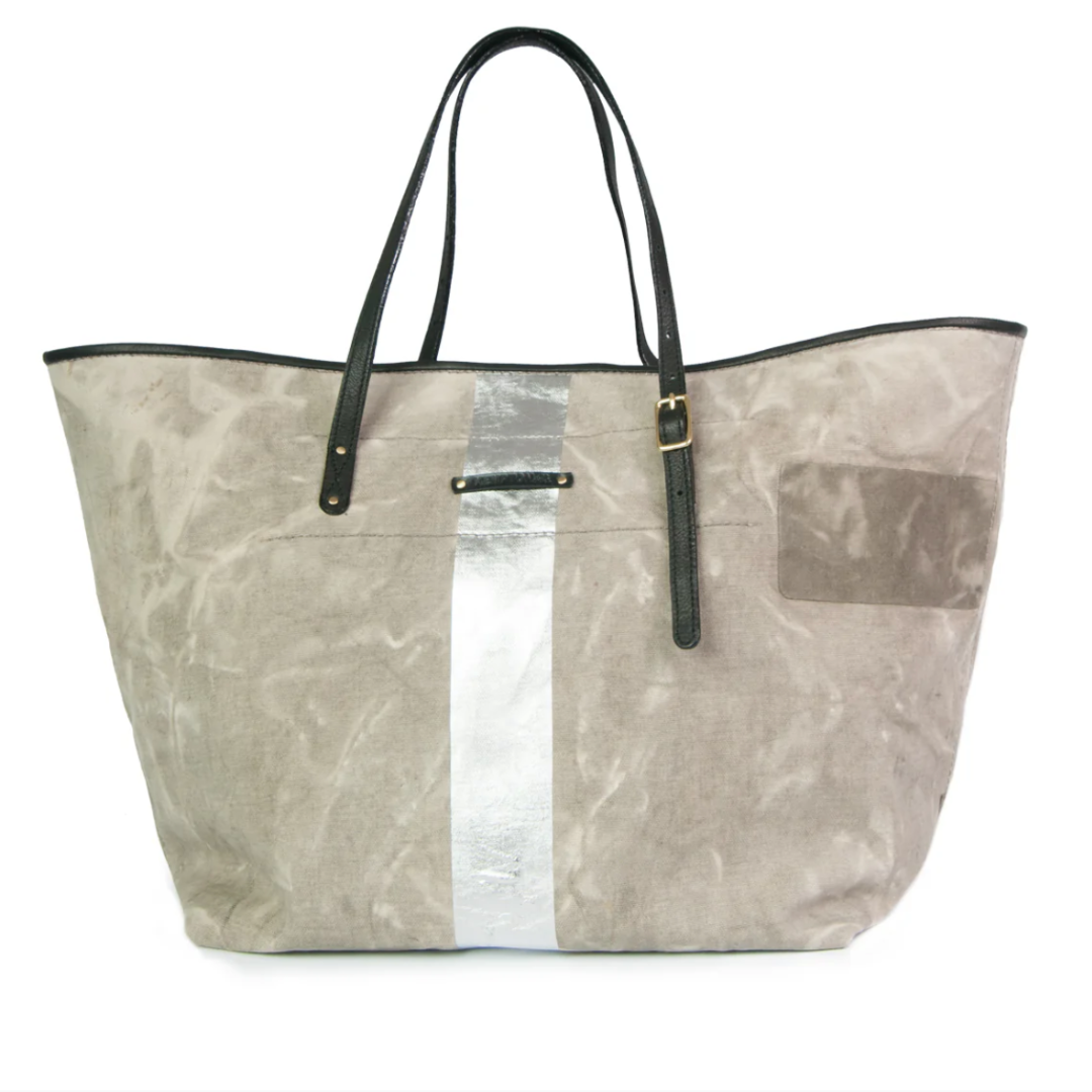 Postal Silver Stripe Urban Beach Tote in Mint Grey