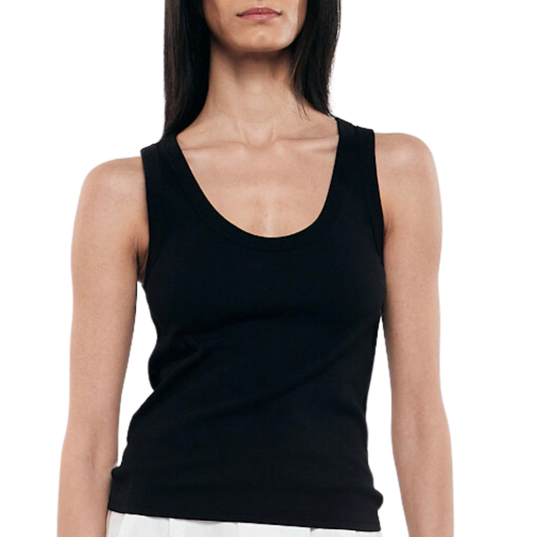 Supima Rib Scoop Tank in Black