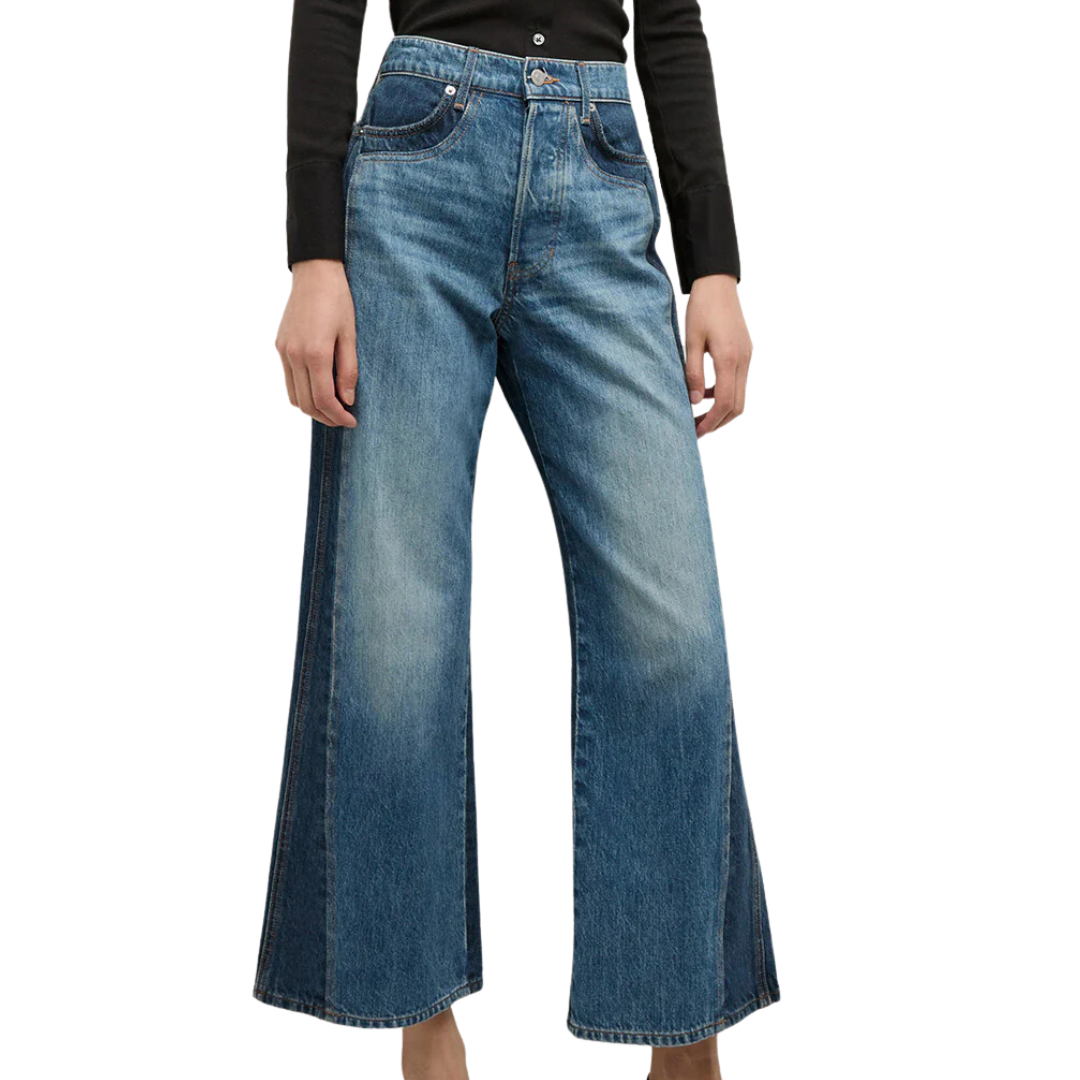 Taylor Two-Tone Cropped Wide-Leg Jean in Rebel Blue Colorblock