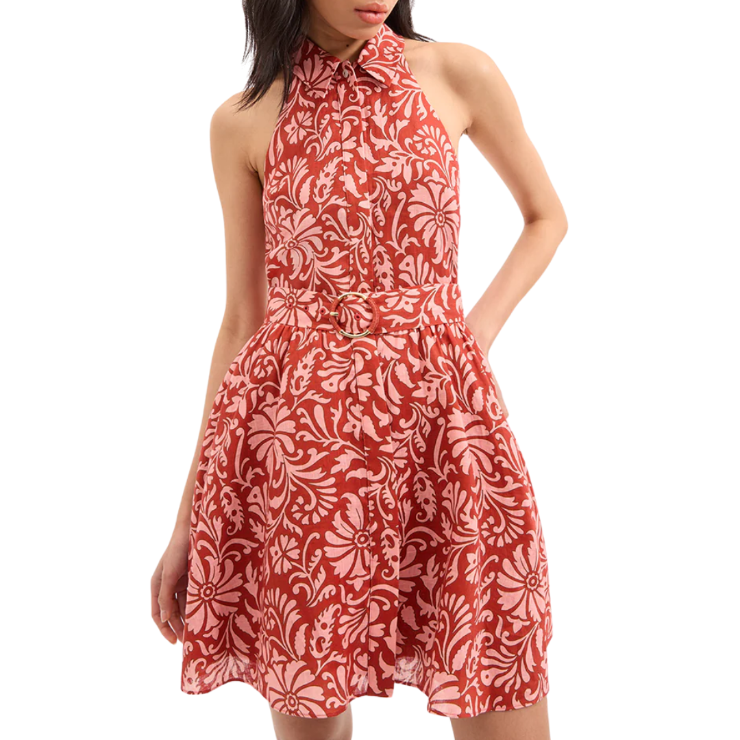 Beau Linen Dress in Dark Persimmon Multi