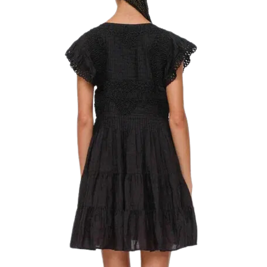 Frida Solid Flutter Sleeve Dress in Black