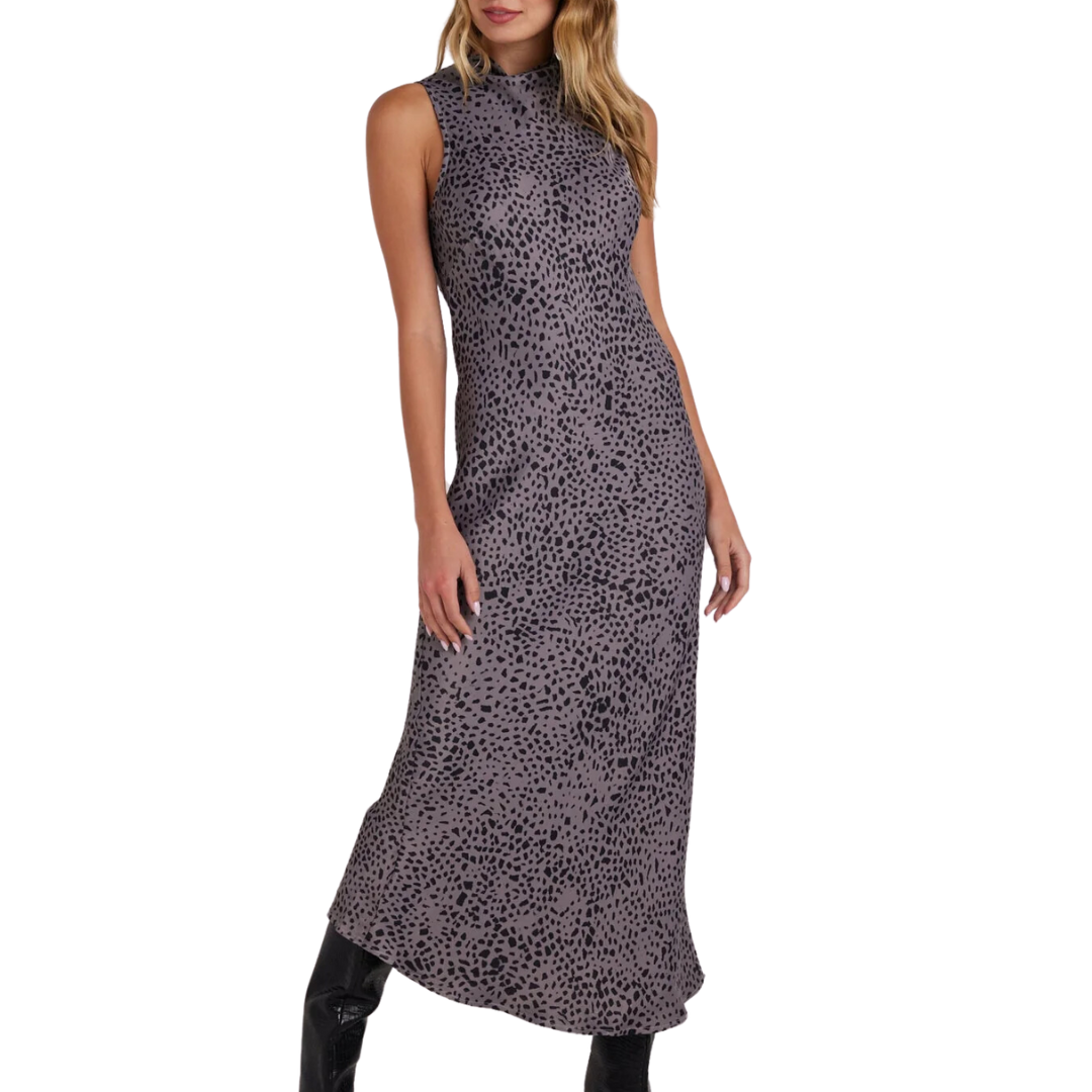 Mock Neck Halter Dress in Onyx Steel