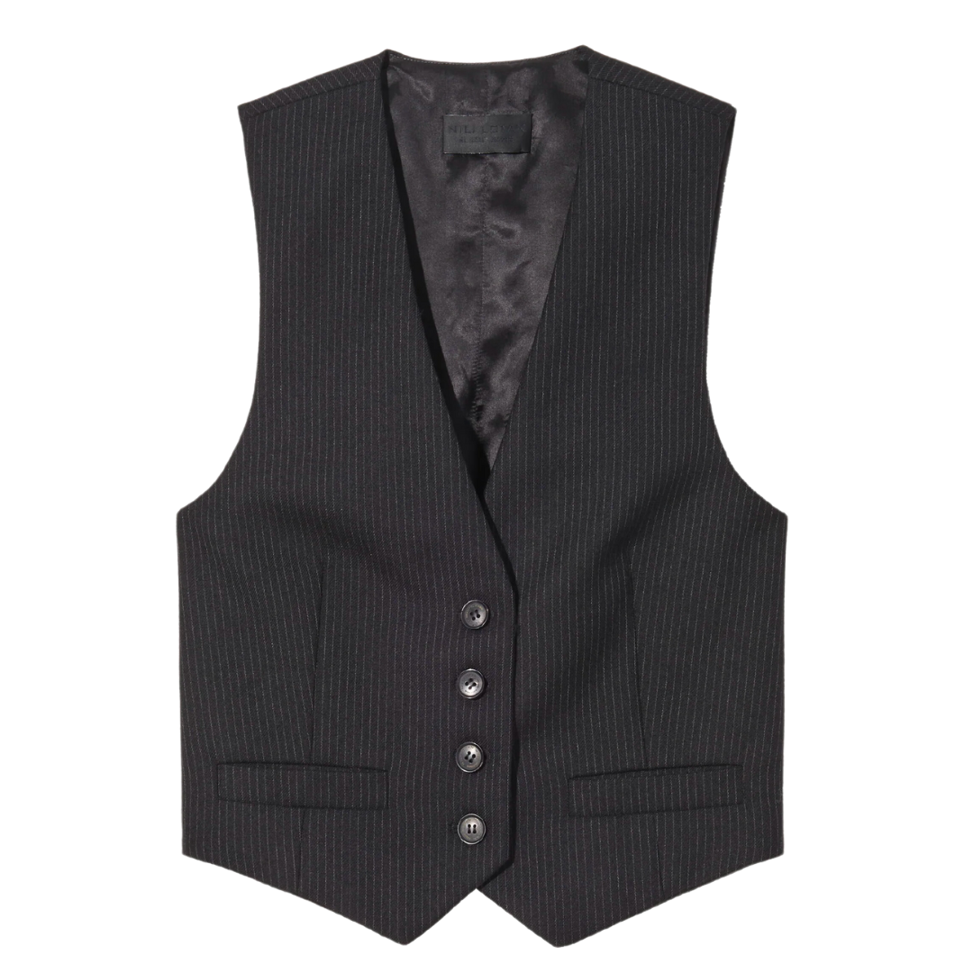 Ismael Tailored Vest in Black Pinstripe