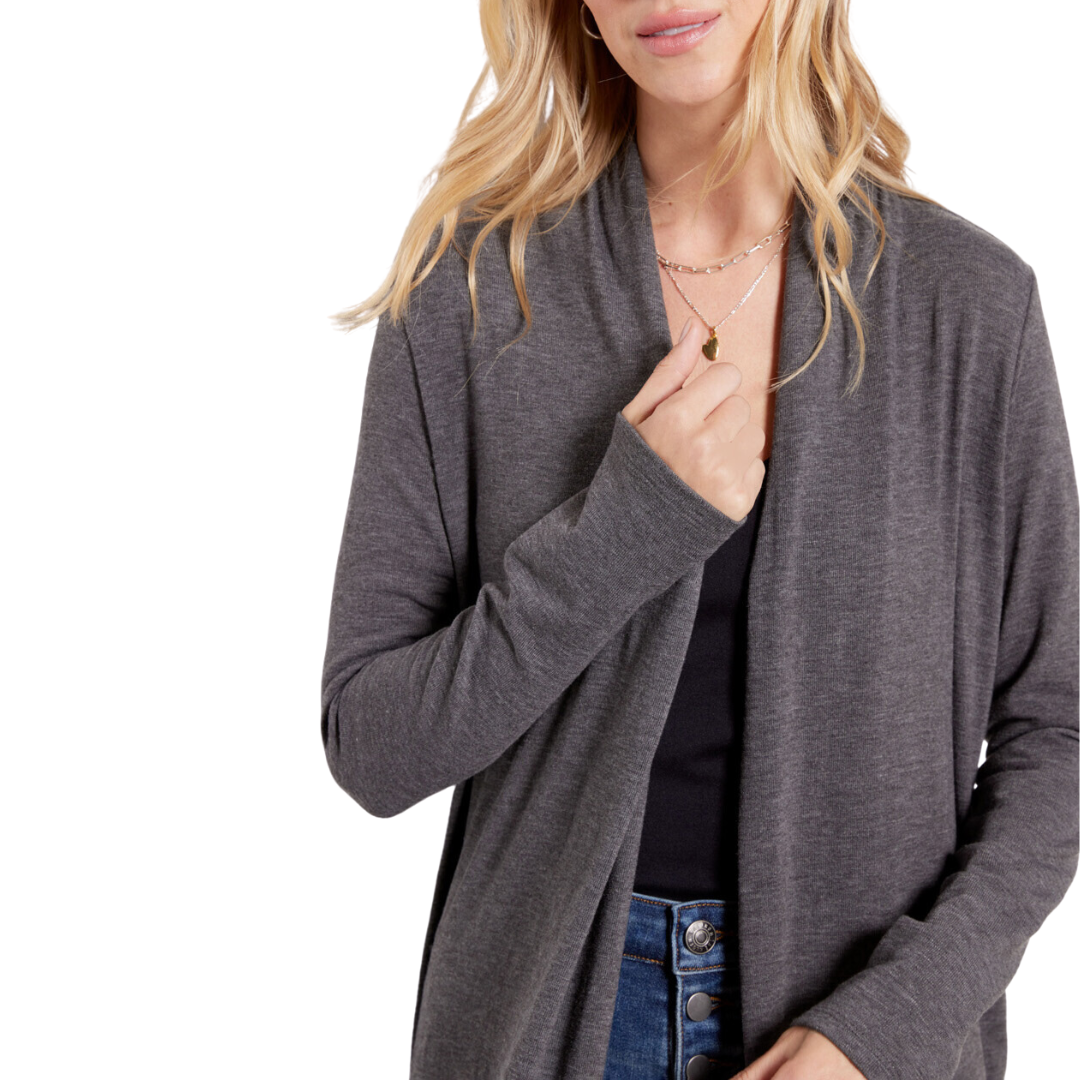 Izzy Longline Open Cardigan in Charcoal
