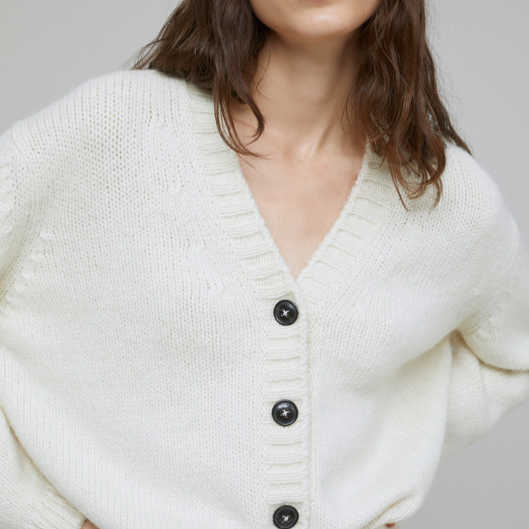 Alpaca Mix Boxy Cardigan in Ivory
