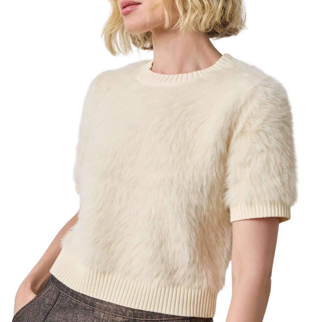 Short Sleeve Brushed Crew in Ivory