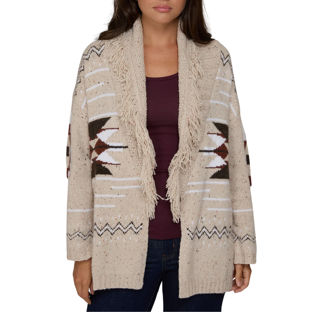 Southwest Fringed Shawl Collar Throw in Wild Rice Combo