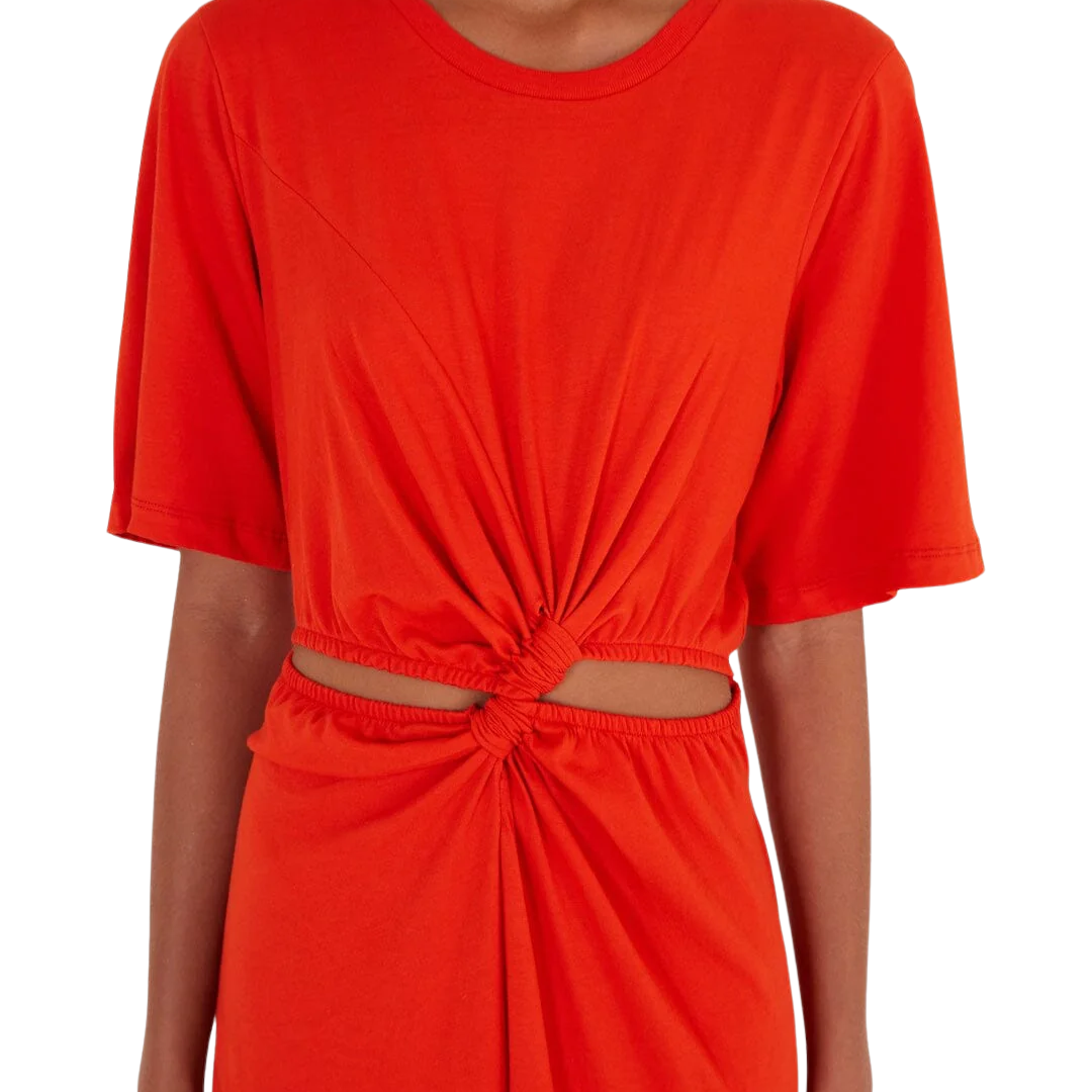 Cut-Out Short Sleeve Maxi Dress in Red