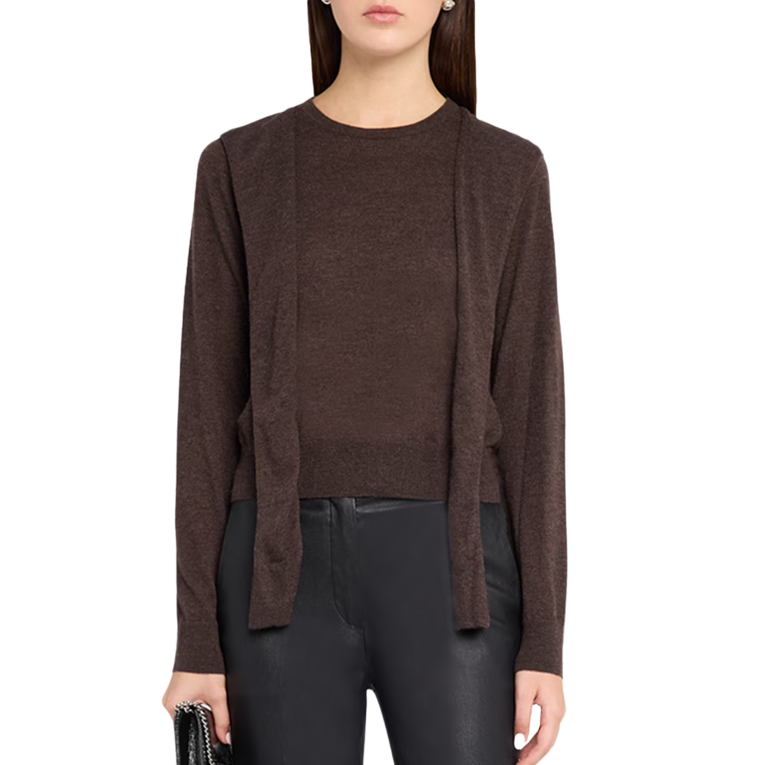 Long Sleeve Crew W/ Faux Tie Sleeves in Teak