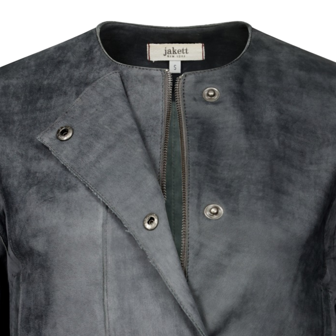 Mia Distressed Leather Jacket in Indigo
