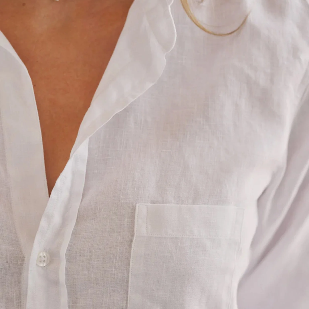 Barry Tailored Button-Up Shirt in White Linen