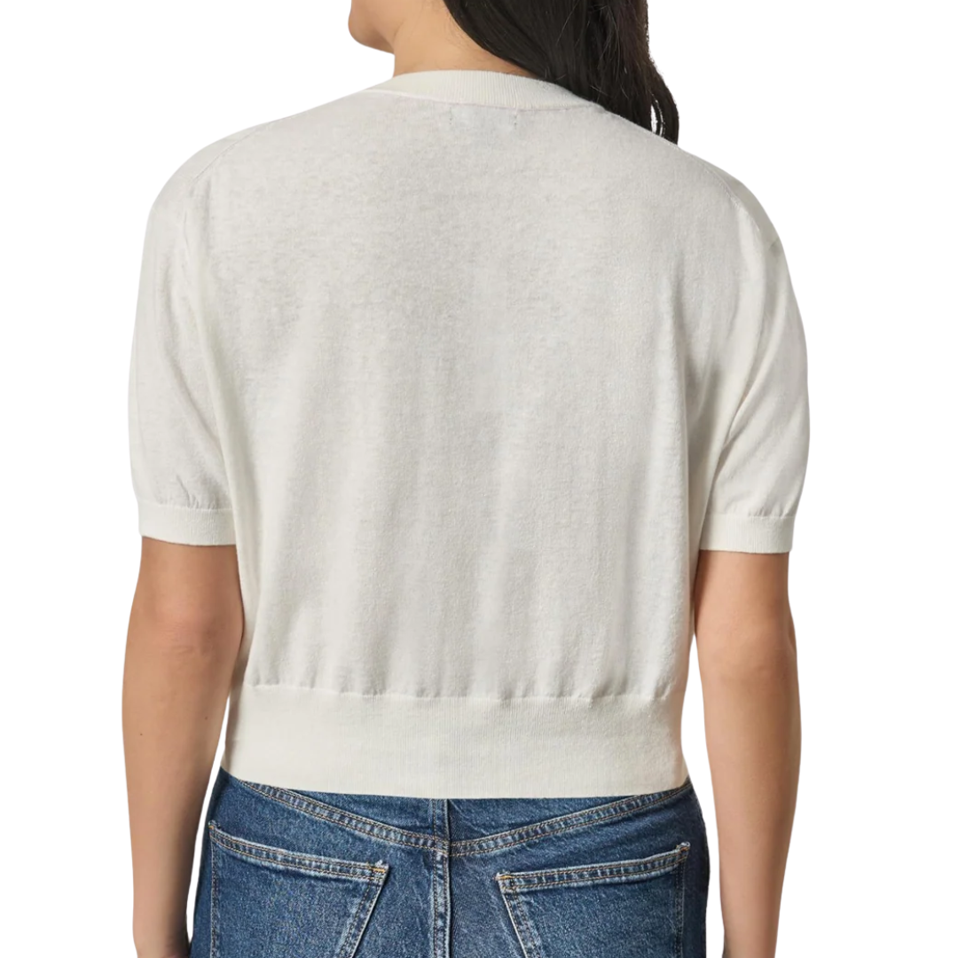 Short Sleeve Cardigan in White Linen