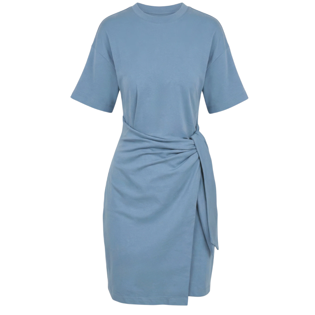 Fallon Organic Cotton T-Shirt Wrap Dress in Dusty Blue