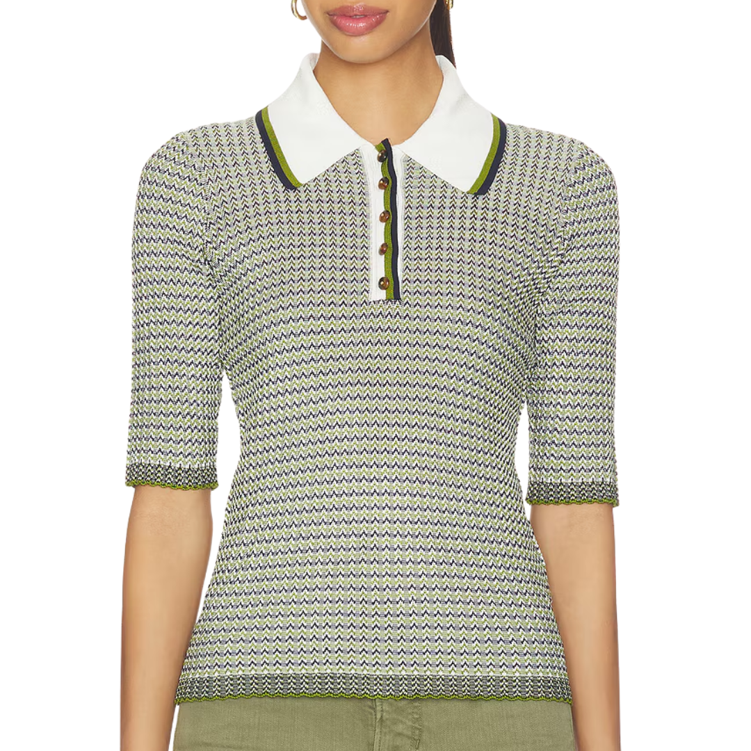 Soza Polo Top in Navy/Cactus/Off White