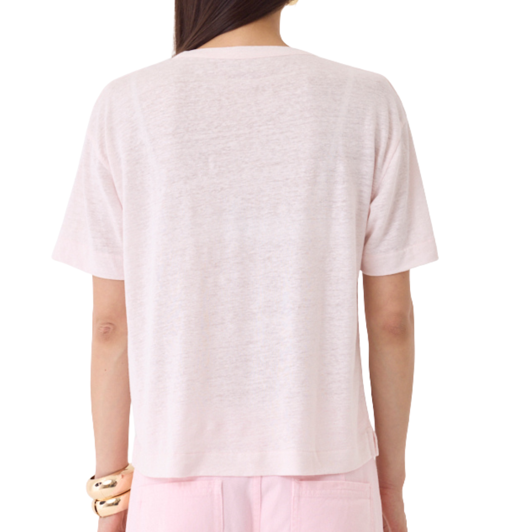 Stretch Linen Short Sleeve Semi Relaxed V-Neck in Eau De Rose