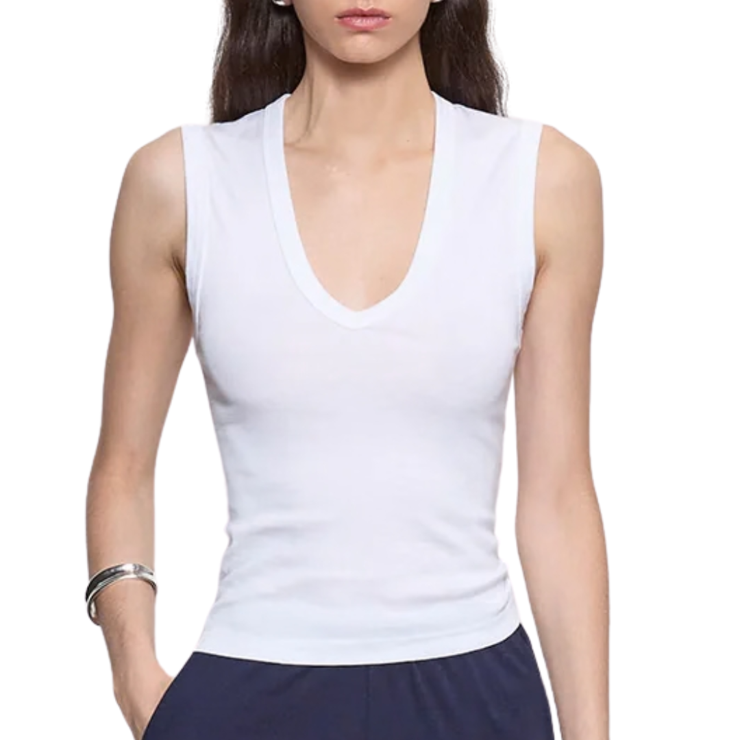 New Classic Sleeveless V in White