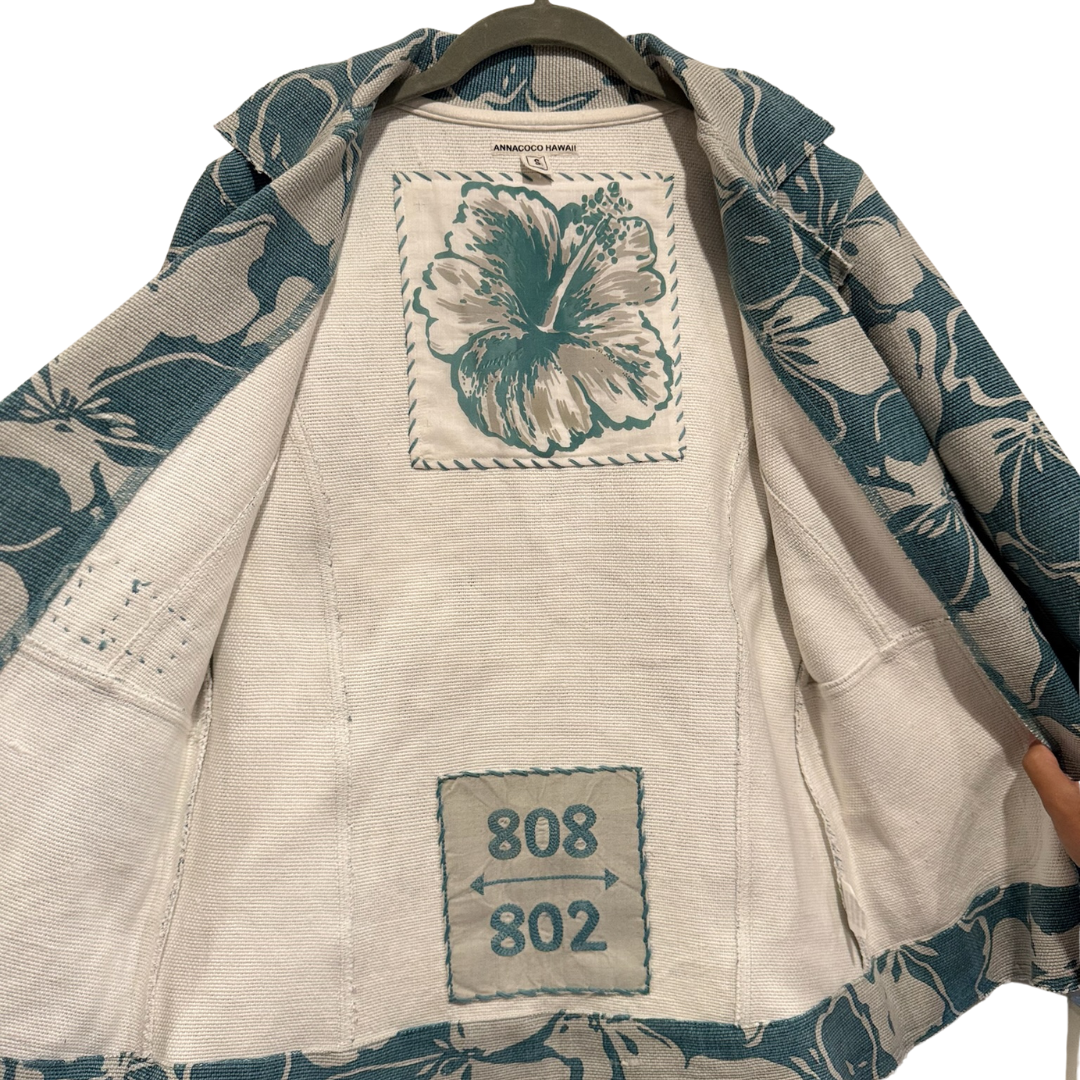 Hibiscus Flower Blazer in Blue/Grey