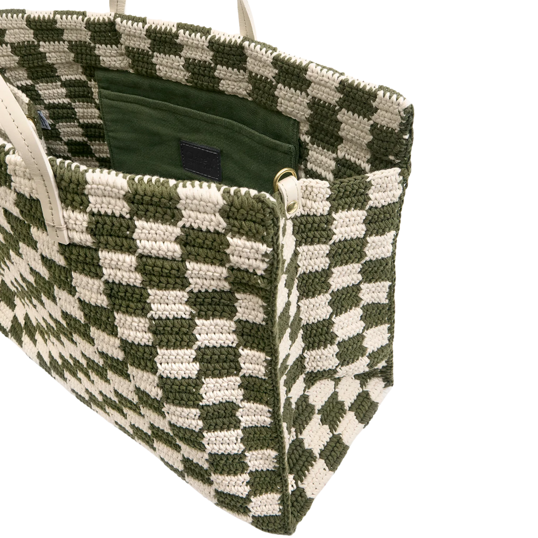 Summer Simple Tote in Olive/Cream Crochet Checker