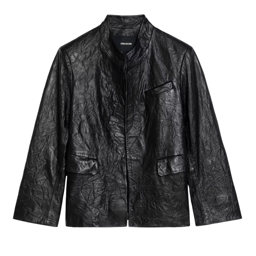 Veryn Crinkled Leather Blazer in Black