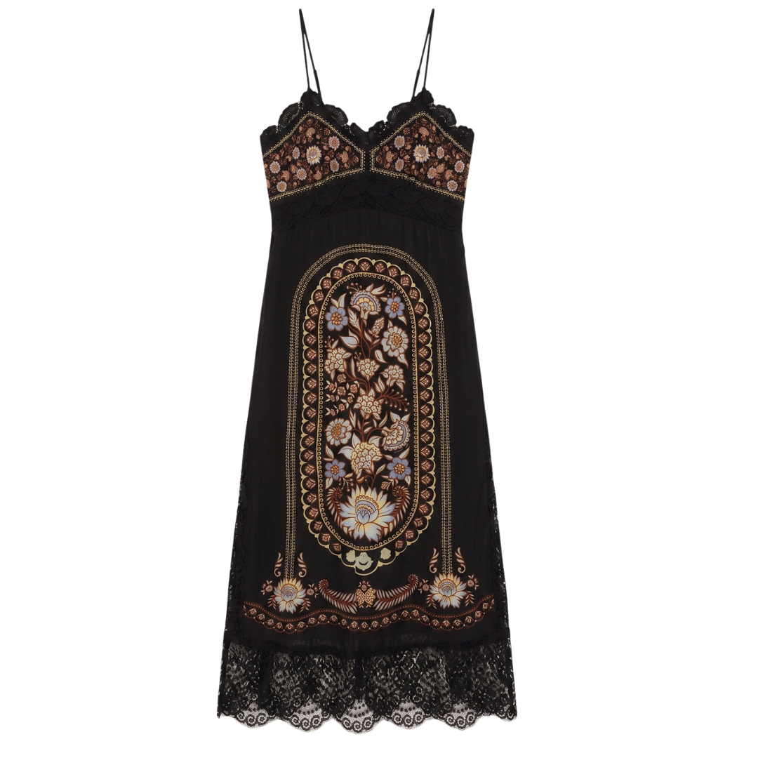 Lace Sleeveless Midi Dress in Daniela Black